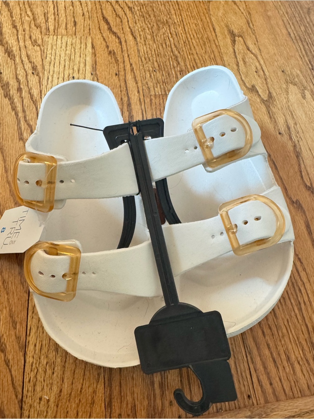 NWT Time and Tru White Double-Buckle Sandals with Amber Buckles